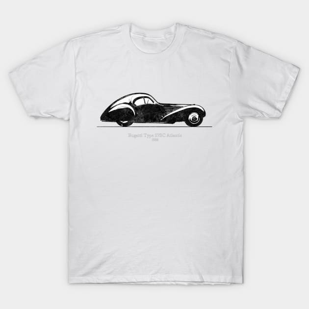 Bugatti Type 57 SC Atlantic 1936 - Black and White 02 T-Shirt by SPJE Illustration Photography